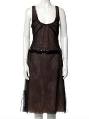 Vera Wang Gothic Black Sheer Mesh Dress Whimsygoth Glam Goth LBD Sequins Raw Hem